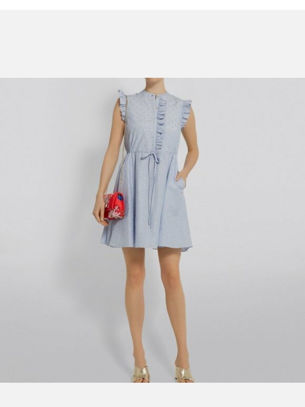 Ted Baker Light Blue Ruffle Tie-Waist Mini Dress